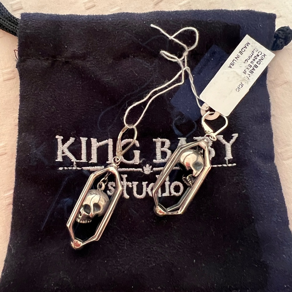 King Baby skull in cage Earrings